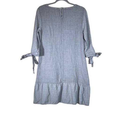 Francesca Bettini Linen Dress Medium Shift Baby Doll Gray Eyelet Flaw - Picture 2 of 10